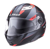 CASCO REBATIBLE LS2 370 EASY STRIP NEGRO Y ROJO